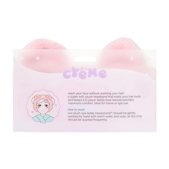 The Crème Shop Boba Bears 3D Teddy Headyband | Spa Headband | Headband for Washing Face | Skincare Headbands | Headbands for Women (Straw-Berry Fluff)