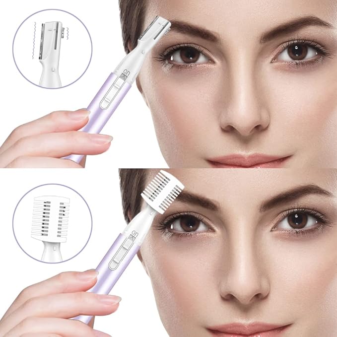 Funstant Upgraded Eyebrow Trimmer, Precision Electric Eyebrow Razor for Women Battery-Operated Facial Hair Remover with Comb No Pulling Sensation Painless for Face Chin Neck, Upper-Lip, Peach-Fuzz