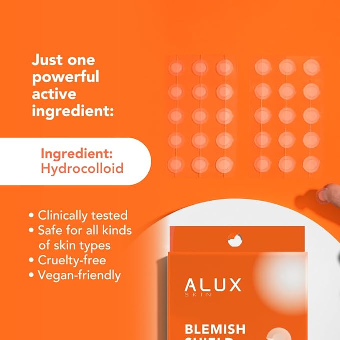 ALUX Skin Pimple Patches for Face, 30 Unit, Hydrocolloid Skin Care Acne Patches, Safe for Sensitive Skin, Use Under Makeup, Absorbing Spot Cover Stickers for Zits, Blemishes, Pimples, Breakouts