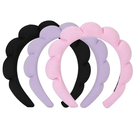 OCTAZI Soft Puffy Headband for Washing Face – Terry Cloth Skincare & Makeup Removal Hair Band for Women & Girls | Non-Slip Bubble Spa Headbands for Facial, Exfoliating, Bath & Beauty Routine