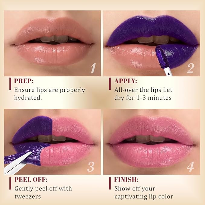 JUAAZIN Peel Off Lip Stain Tattoo with Tweezer - Light Rose Matte Lip Tint, Long Lasting Waterproof Transfer-Proof Lip Stain, Cruelty-Free Lip Masque for All Skin Types, Valentine's Day Gift 05#