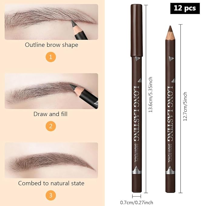 Eyebrow Pencils for Women, 12Pcs Hard-Core Wooden Eye Brow Eye Liner Pen for Beginner Makeup, Waterproof & Sweat-Proof (12Pcs-Brown-Eyebrow Pencils)