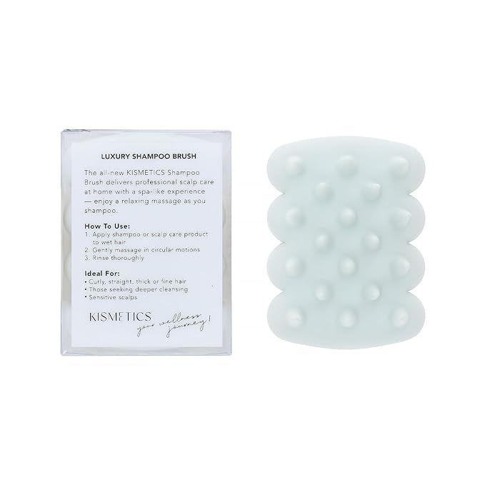 KISMETICS Luxury Shampoo Brush, Scalp Massager and Exfoliator Features Soft Bristles to Aid in Dandruff Relief, Increase Circulation, Stimulate Hair Growth for Healthy Looking Hair