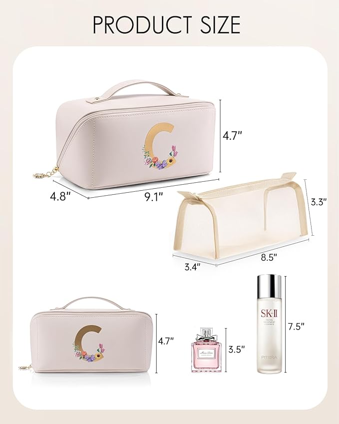 Vlando Bridal Shower Gifts,Initial Makeup Bags,Mothers Day Gifts for Mom Birthday Gifts for Women Girls Personalized Gifts for Wife Thanks Gift(Letter C)