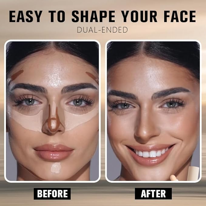evpct Nude & Light Beige Cream Foundation Stick Face Body Makeup Dual Ended, no Transfer Waterproof 2 in 1 Cream Concealer Stick Contouring Makeup, Nose Contour Bronzer Sticks Face Highlighter Make up