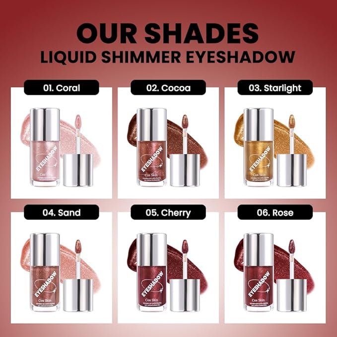 SUAKE Liquid Sparkling Glitter Eye Shadow – Rose Gold Cherry Eyeshadow, Eyeliner, Eyelid Shimmer Highlight Makeup, Highly Pigmented sombra de para ojos,Waterproof Quick-Drying (06Rose#)