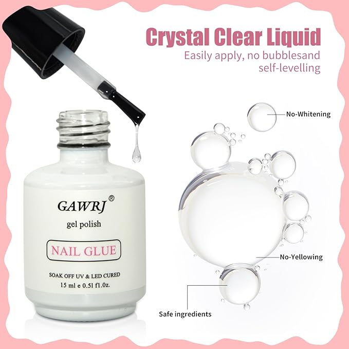 GAWRJ Gel Nail Glue for Clear Acrylic Nail Tips 2 Pcs 15ml Long Lasting Nail Gel Kit for False Nails Tips, Base Blooming Nail Gel, Christmas Nail Art, U V Light Required