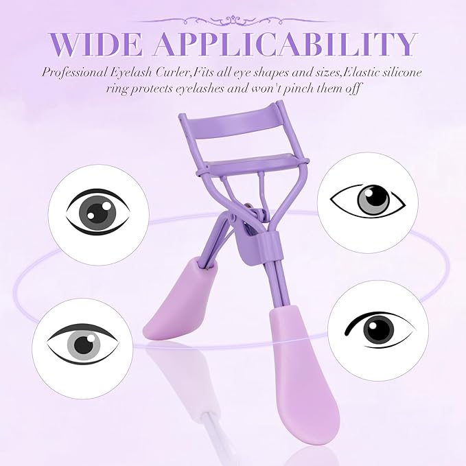 ODELY Eyelash Curler with Pads, Lash Curler with 10 Extra Silicone Replacement Pads, Comfortable Grip for Effortless Curling – Eyelashes for The Perfect Eye Contour (Hyacinth Purple)