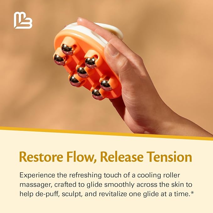 M3 Naturals Lymphatic Drainage Massager with Cooling Steel Rollers for Body Sculpting, Cellulite & Sore Muscles, Grip-Friendly with Ergonomic Design for Arms, Thighs, Glutes and Stomach Orange