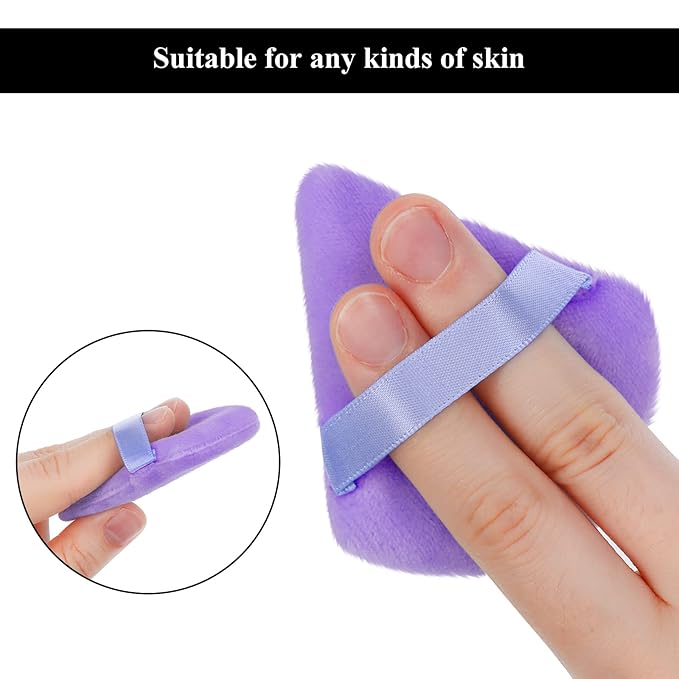Maitys 12 Pcs Powder Puff Triangle for Face Makeup Cosmetic Loose Powder Puff Velour Soft Body Washable Reusable Foundation Sponge Wet Dry Makeup Tool for Women(Small,Purple)