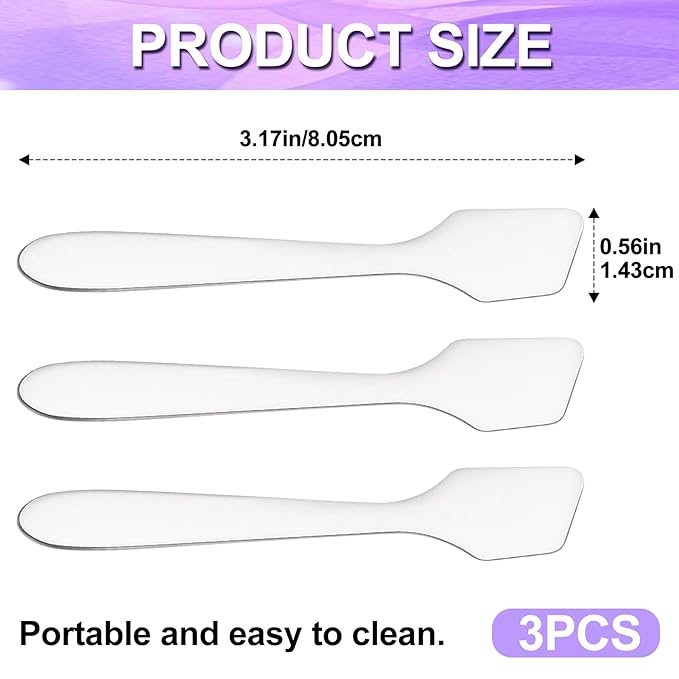 Pndeyo 3pcs Mini Metal Makeup Spatula, Reusable Cosmetic Cream Spatulas Spoon, Skincare Scoop Applicator Facial Massage Beauty Tools for Mixing and Sampling Face Eye Cream- Silver