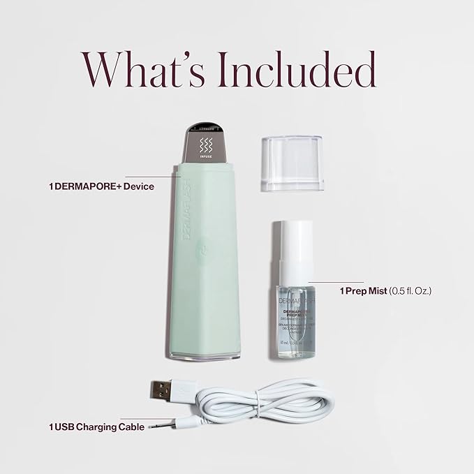 DERMAFLASH DERMAPORE+ Skin Care Device, Ultrasonic 2-in-1 Pore Extractor and Skincare Infuser, Seafoam