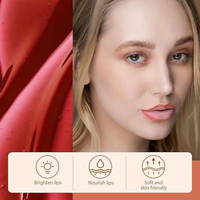 JUAAZIN Matte Liquid Lip Stain Peel Off Lip liner Tattoo, Orange Red Matte Peel Off Lip Stain, Long Lasting Waterproof Lipstick Lip Gloss Stain, Transfer-proof for All Skin Types, 0.12 fl oz 07#