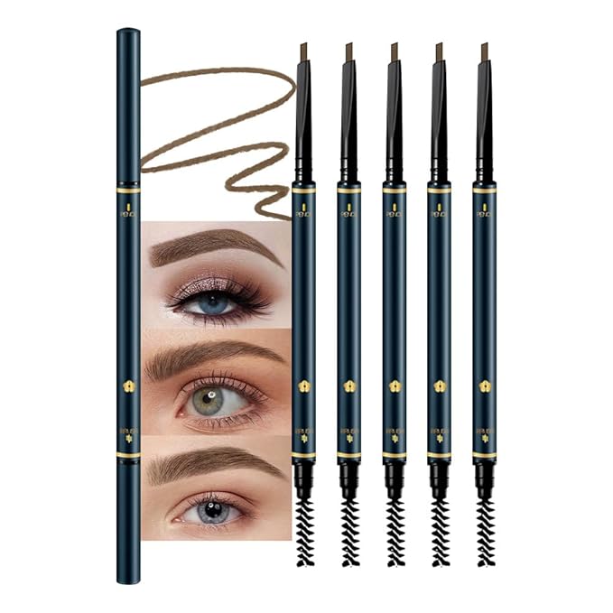 5 Pcs Eyebrow Pencils for Women, Waterproof Professional Makeup Micro Brow Pencil, Light Brown Brow Kit with Eyebrow Brush, Ultra-Fine Mechanical Pencil, Vegan&Cruelty-Free (C06#Dark Brown)