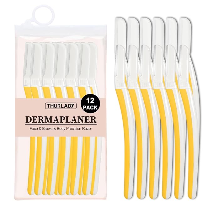 THURLADY Dermaplane Razor for Women Face, Eyebrow Razor, Face Razors for Women Dermaplaning, Peach Fuzz Remover, Gentle Exfoliation & Facial Hair Removal, Travel Essentials, (12 pcs, Solar Veil)