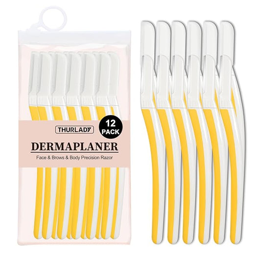 THURLADY Dermaplane Razor for Women Face, Eyebrow Razor, Face Razors for Women Dermaplaning, Peach Fuzz Remover, Gentle Exfoliation & Facial Hair Removal, Travel Essentials, (12 pcs, Solar Veil)