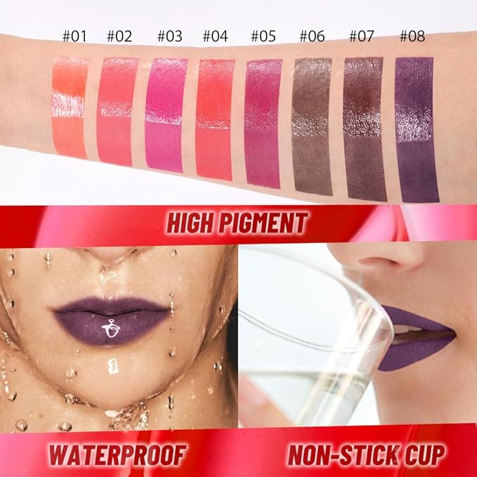 JUAAZIN 2Pcs Lip Stain Peel Off Lip Gloss oil Dual-Ended Combo, Lips Liner Stain Peel Off Masque, Long Lasting & Waterproof, Transfer-Proof Lip Tint Stain with Lip oil for All Skin Type 05#+08#