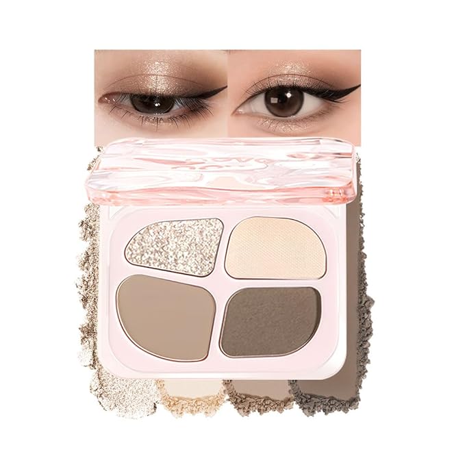 Neutral Mini Eyeshadow Makeup Palette – 4-Color Taupe & Ash Brown Matte Shades with Champagne Silver Glitter, High Pigment Long-Lasting Blendable Cool Tone Eye Shadow for Daily Natural Soft Glam Looks