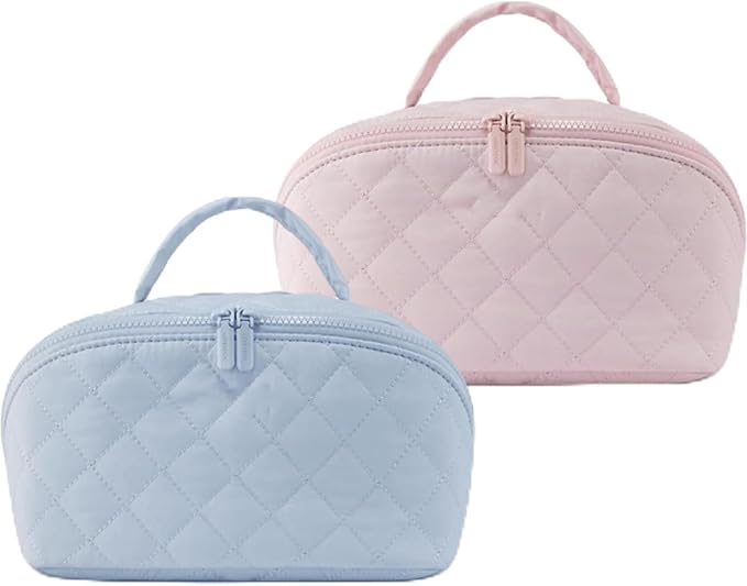 Feilium Travel Makeup Bag, Wide Open Expandable Lay-Flat Cosmetic Case, Padded Organizer for Toiletries & Brushes Large Capacity with Compartments