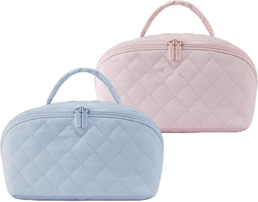 Feilium Travel Makeup Bag, Wide Open Expandable Lay-Flat Cosmetic Case, Padded Organizer for Toiletries & Brushes Large Capacity with Compartments