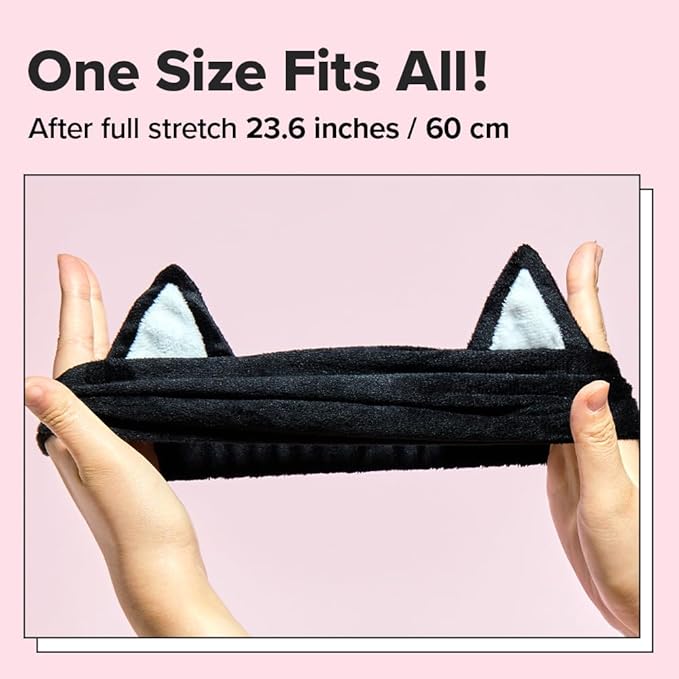 I DEW CARE Face Wash Headband - Black Cat | Adorable Design, Perfect for Washing & Cleansing, Makeup and Spa, Bath, Skincare, Quick Dry, Soft & Fuzzy, Non Slip, Reusable, Teen Girls Stuff