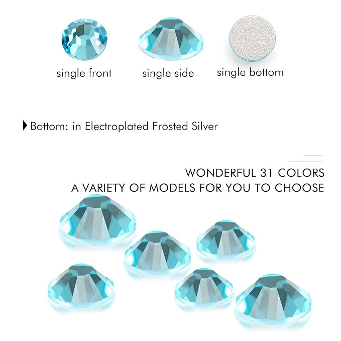 1440Pcs Aquamarine Crystal Rhinestones,Glass Flatback Rhinestones Gemstones for Nail Face Makeup Art Crafts Clothes Decoration -(SS12, 3.0mm,Aquamarine)