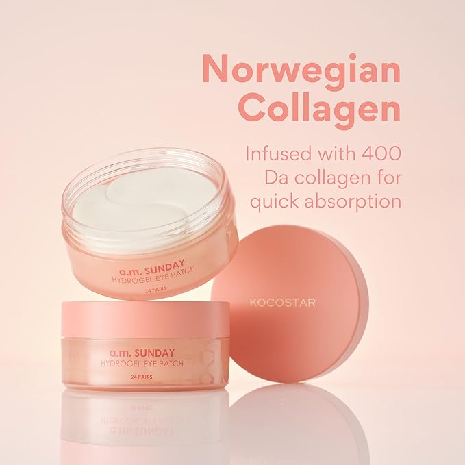 Hydrogel Eye Patches with Low Molecular Weight Norwegian Bio-Collagen, Reduces Dark Circles and Wrinkles, Under Eye Masks for Puffy Eyes, Hydrating for Dry Skin, Korean Skincare (48 patches)