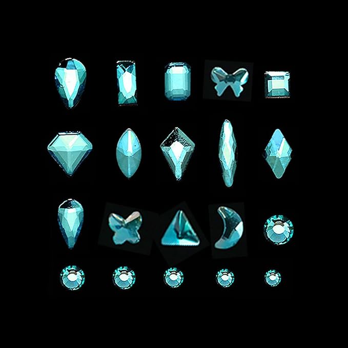 Yzzseven 14 Types of 700 Lake Blue Diamonds + 2100 Flat Rhinestones Mix 20 Styles Flatback DIY Crafts Rhinestone Crystals 3D Ornament‌s Flat Back Stones Set + Tweezers + Drill Pen