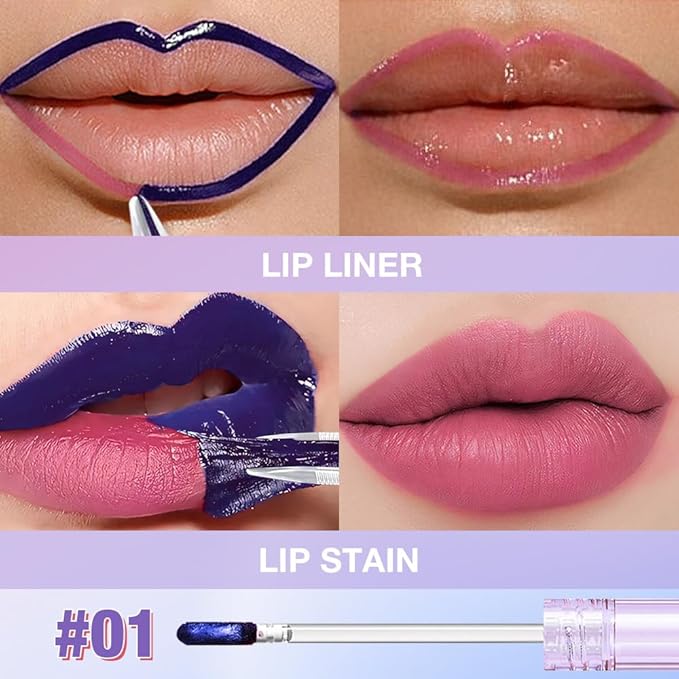 JUAAZIN Matte Lip Stain Peel Off Lip liner Tattoo, Dark Raspberry Liquid Lips Gloss Peel Off Masque, for Women Long Lasting Waterproof Lipstick Lip Tint Stain, Transfer-proof for All Skin Types 01#
