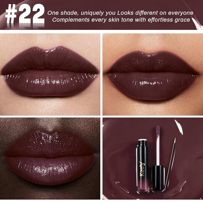 Kaely Longwear No-Budge Lipstick for Women, Highly Pigmented Liquid Lip Color Makeup, Non-Transfer Lip Gloss Stain Waterproof Smudge Proof 24 Hour, Instant Shine, Vegan & Cruelty-Free, 22 CHOCOLATE