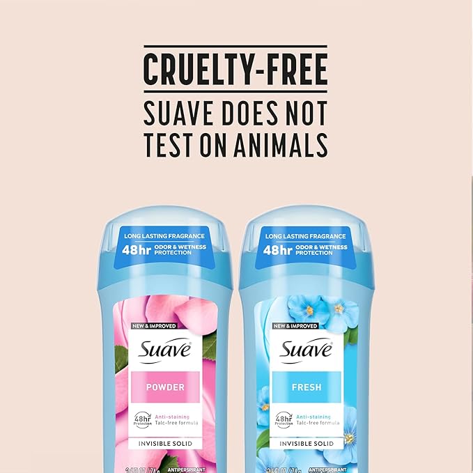 Suave Antiperspirant Deodorant for Women, Fresh & Powder Variety 2-Pack – Anti-Staining Invisible Solid Sticks, Talc-Free, 2.6 Oz Ea