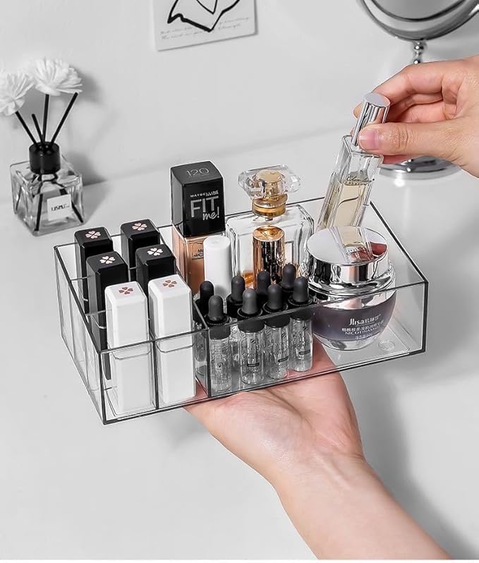 NOBLEPOSH Clear Acrylic Makeup Organizer | Vanity Tray for Lipstick, Perfumes, Eyeshadow & Cosmetics