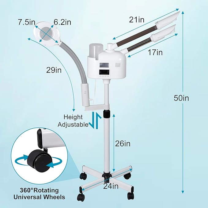 Professional 3 in 1 Facial Steamer for Face Deep Cleaning Ozone Face Steamer with 5X Magnifying Lamp Hot Mist Function for Salon Spa Home Beauty Equipment