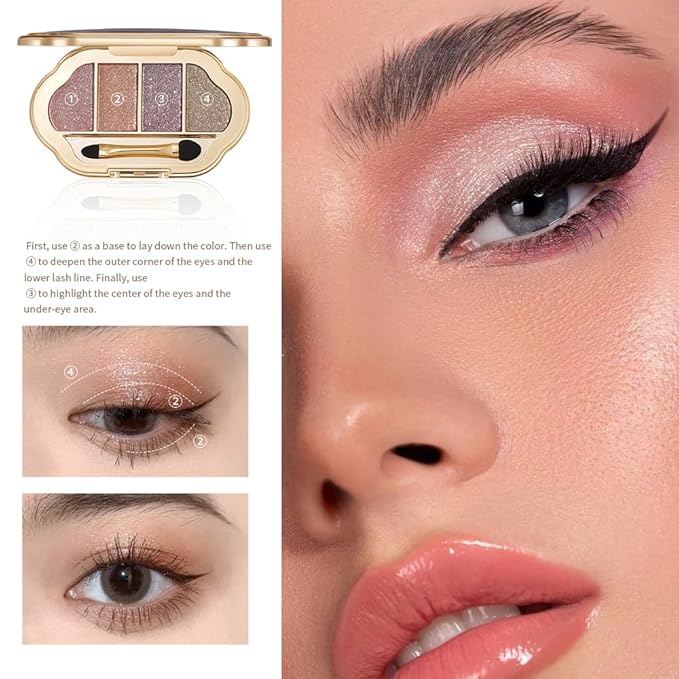Nude Eyeshadow Palette 4 Colors, Champagne chocolate Matte & Shimmer Neutral Shades, Highly Pigmented Blendable Long-Lasting Powder, Smooth No-Fallout Daily Eye Makeup Palette and Natural Looks-B03#