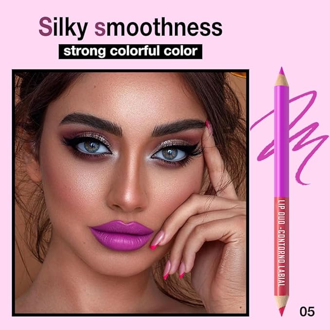 Dual-Ended Crayon Matte Lip Liner Pencil Waterproof Long-Lasting Lip Liner & Lipstick – Pink Purple & Magenta – Smudge-Proof, Hydrating, High Pigment Lip Contour Pen for Flawless Lip Makeup 05#