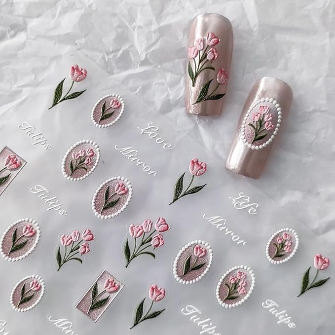 4 Sheets 3D Nail Stickers Package 4 Styles Self-Adhesive Small Nail Art Stickers Accessories for Women and Girls Manicure Decorations