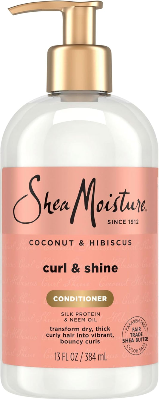 SheaMoisture Curl & Shine Conditioner Coconut & Hibiscus, for Thick, Curly Hair to Moisturize & Soften, 13 oz