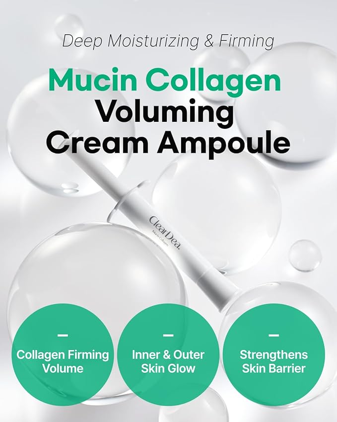 Mucin Collagen Voluming Ampoule Moisturizer Face Cream (Dual Collagen + Mucin Care) – Deep Hydrating Facial Skin Care for Women, Glow Up Skincare Essentials, 4ml x 5