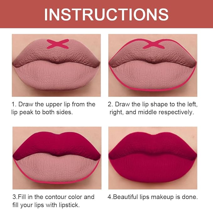 Kaely 2-in-1 Plum Red Lip Liner & Lipstick Set Kit for Women, Matte Lips Kit with Lip Liner Lip Stains Long Lasting Waterproof 24 Hour Lipstick and Lip Liners Combo Lipliners Pencil Set 02
