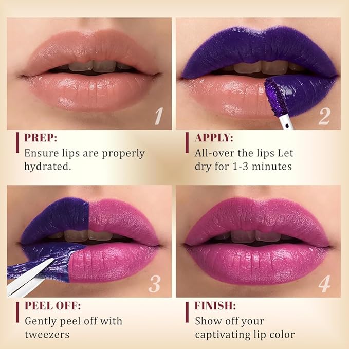 JUAAZIN 3Pcs Peel Off Lip Stain Tattoo with Tweezer - Matte Peel Off Lip Tint, Long Lasting Waterproof Transfer-Proof Lip Stain,Cruelty-Free Lip Masque for All Skin Types,Valentine's Day Gift 02+09+10