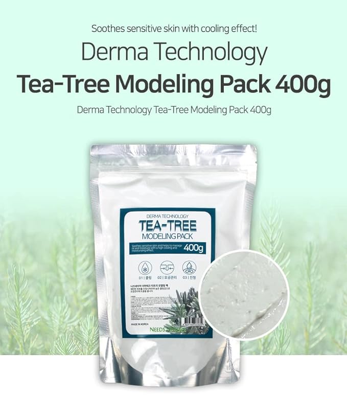 Modeling Mask with Tea Tree – NEEDS NATURE Korean Rubber Mask for Face – Cooling & Skin Balancing Spa Pack | 400g Set with mixing tools