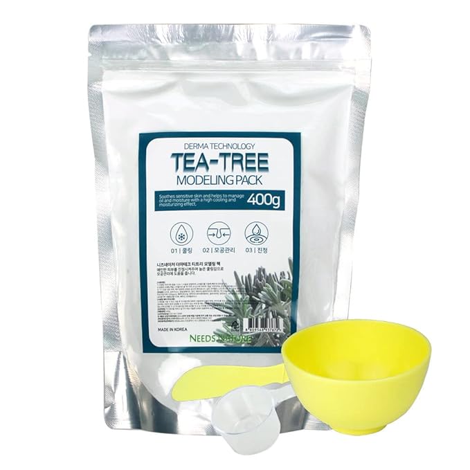 Modeling Mask with Tea Tree – NEEDS NATURE Korean Rubber Mask for Face – Cooling & Skin Balancing Spa Pack | 400g Set with mixing tools