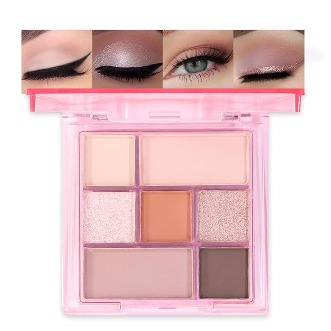 AMY'S DIARY 9-Color Nude Eyeshadow Palette, Soft Pink Brown Neutral Makeup Palette with Matte & Shimmer Shades, Long-Lasting Blendable Highly Pigmented Eye Shadow for Daily Natural Glam Look