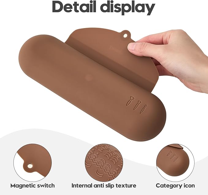 JASAQE Silicone Makeup Brush Holder，Travel Makeup bag-Soft Portable Cosmetic Face Brushes Holder，Large Travel Makeup Brush Case with Anti-Fall Out Magnetic Closure