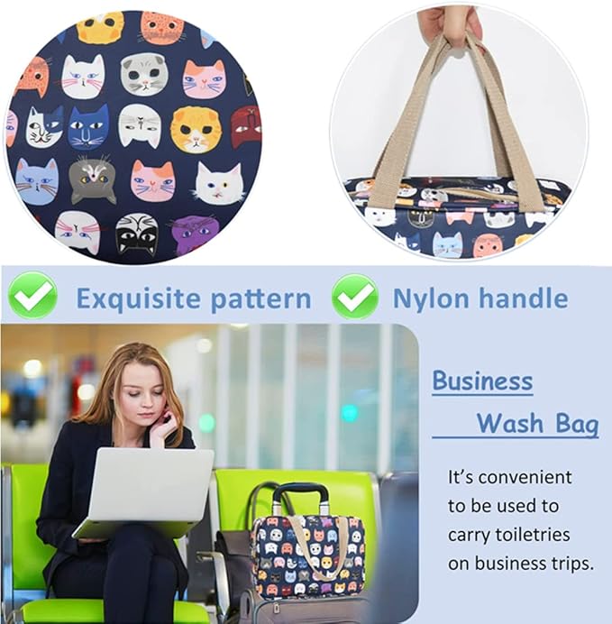 Hjkiopc Large Makeup Bag Toiletry Bag for Women Make Up Bag Cosmetic Bag Toiletries Bag Brush Bags for Traveling (Cute Cat)