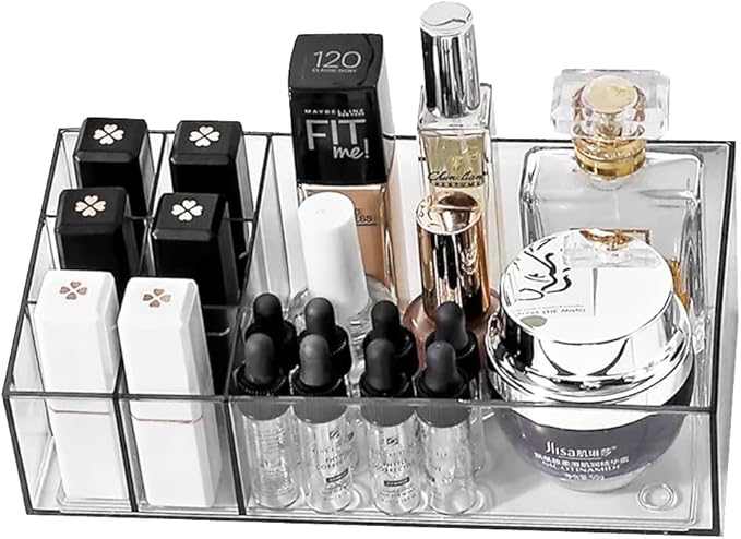 NOBLEPOSH Clear Acrylic Makeup Organizer | Vanity Tray for Lipstick, Perfumes, Eyeshadow & Cosmetics