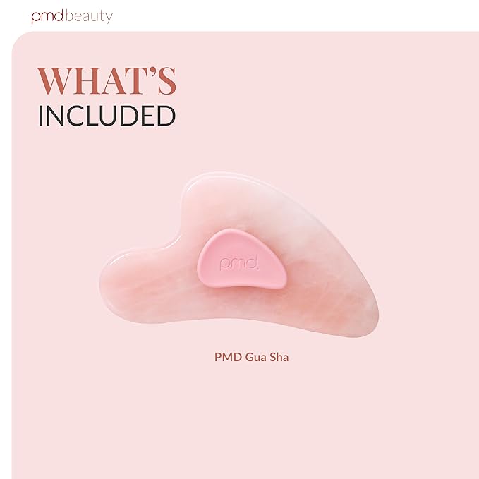 PMD Beauty Gua Sha Facial Tools - Massaging, Sculpting and Depuffing Guasha Tool for Face with Rose Quartz and Silicone Grip - Reduce Tension & Inflammation