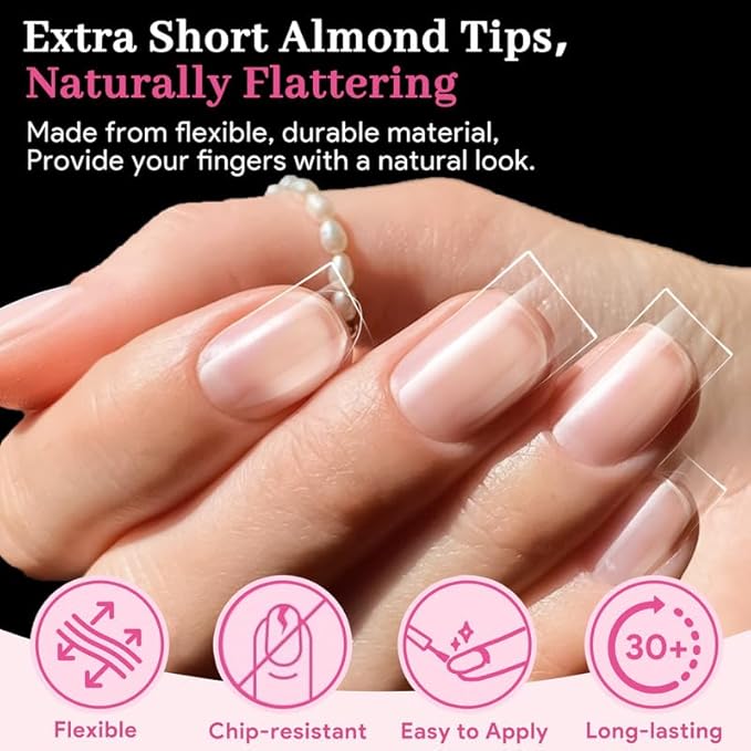 Qiek Extra Short Sharp Square Fake Nail Tips - 15 Sizes 240 PCS Clear French Half Matte Press On False Nail Tips Full Cover Gel Nail Tips Extensions Thick Long Lasting DIY Beginners & Salon Manicure