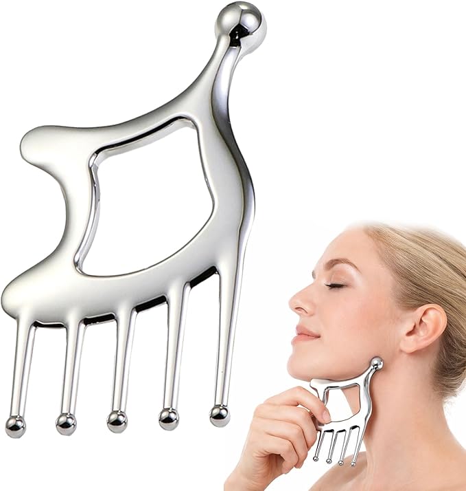 Gua Sha Tool With Handle,5in1 Scalp Massage Tool,Metal Gua Sha,Gua Sha Facial Tools,Stainless Steel Gua Sha,Head Massager Scalp For Head&Face&Body Deep Relaxation And Relieving Fatigue & Pain