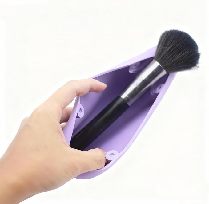 TacoMynxify Magnetic Silicone Makeup Brush Holder – Portable Cosmetic Brush Organizer Case, Travel Makeup Tool Storage for Purse, Bag & Beauty Essentials (Purple)